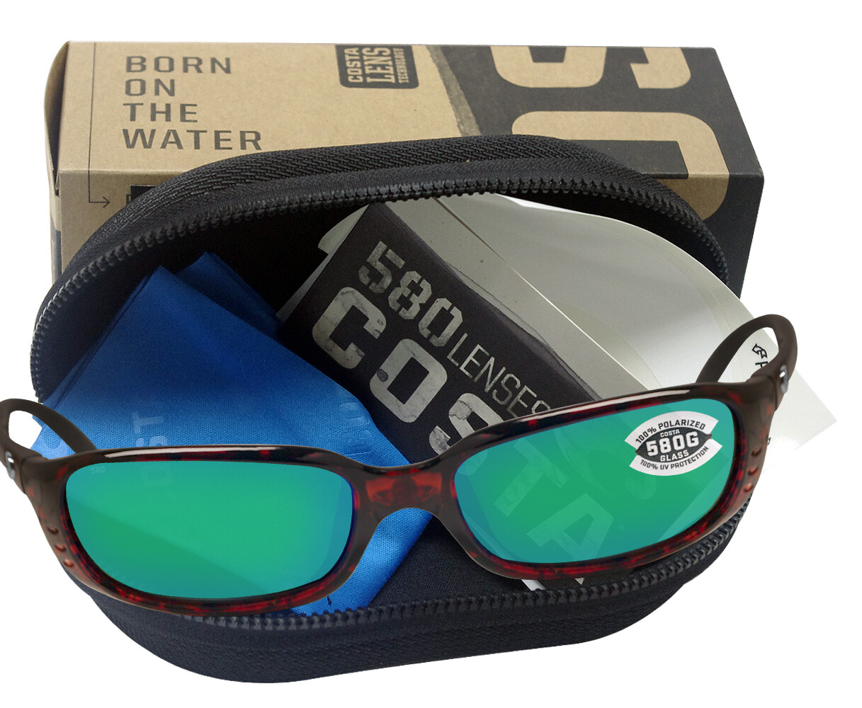 Costa Del Mar Brine Tortoise Green Mirror 580 Glass Polarized Lens BR10OGMGLP