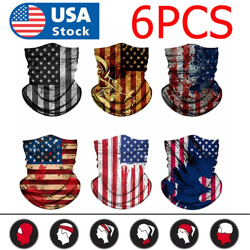 6Pack Patriotic Flag Neck Gaiter UV Cooling Face Mask Balaclava for Men & Women