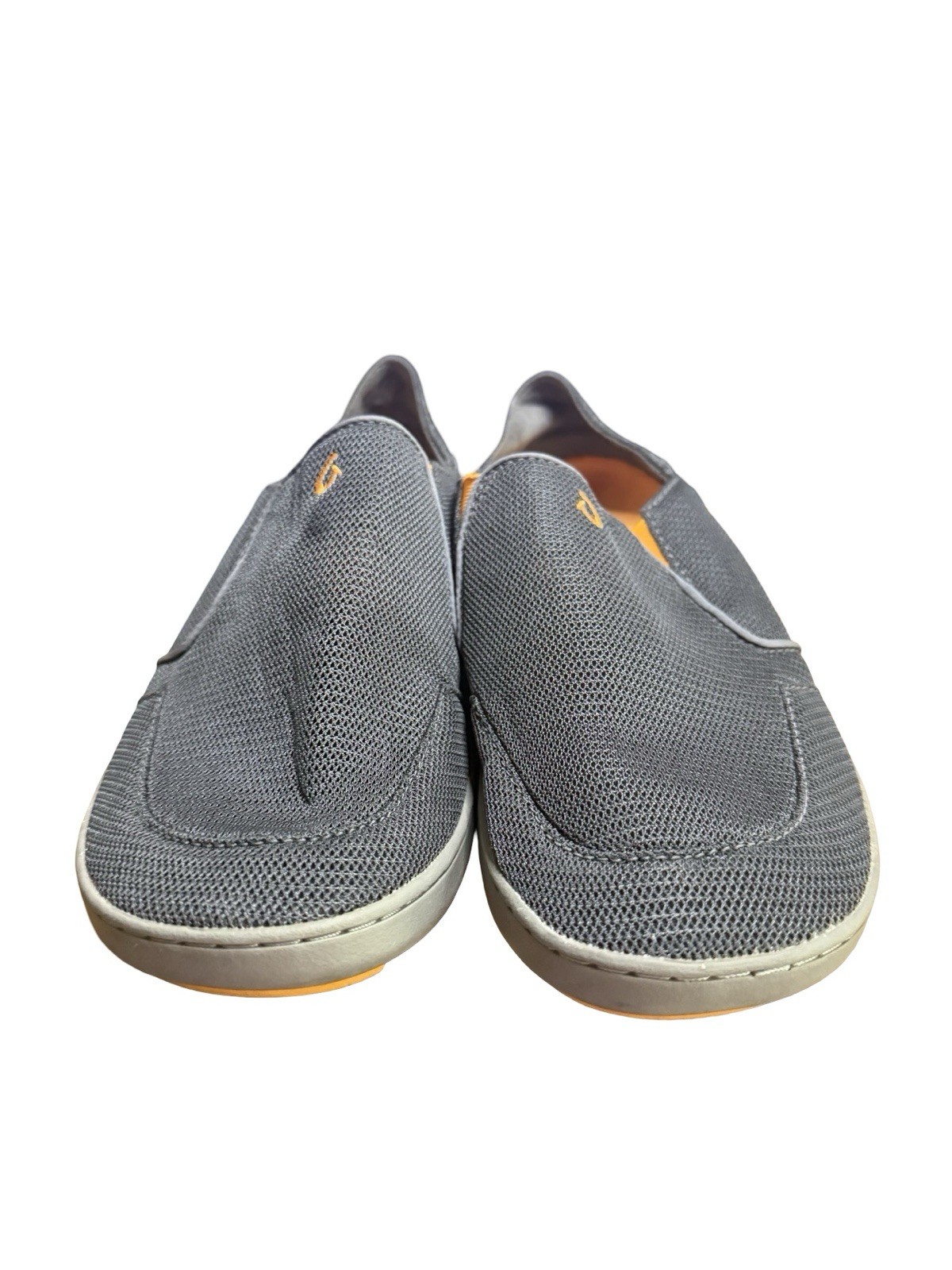 OluKai Nohea Moku Mens Charcoal Grey Orange Mesh Slip On Shoes size 9.5