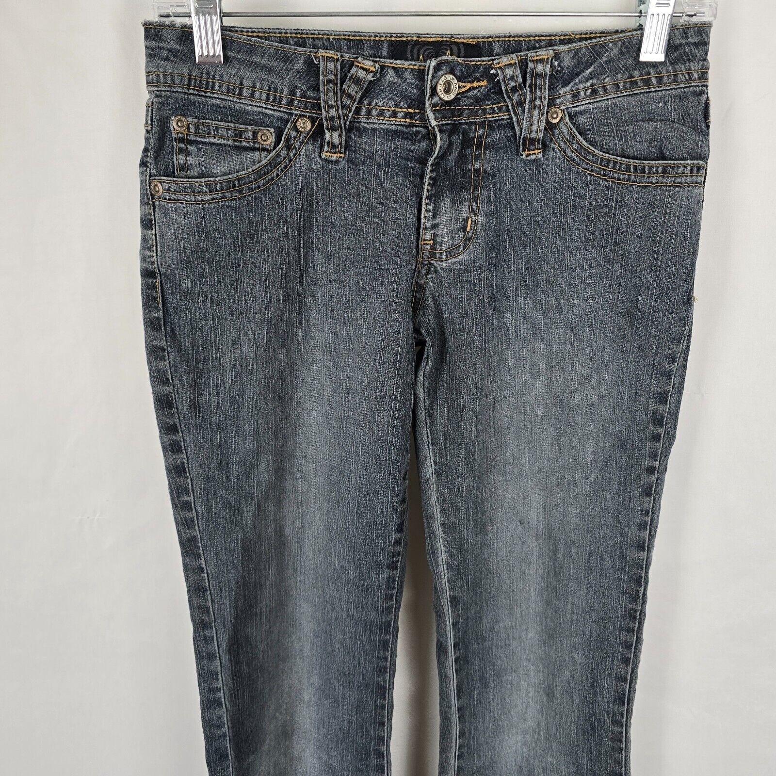 Angels Jeans Juniors 3 / 28 Blue Flare Raw Hem Ankle Embordered Sequin Bejeweled