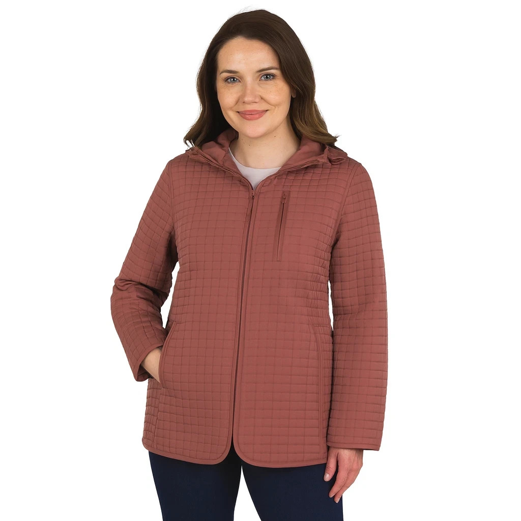 Lands’ End Women’s Inside Pocket Adjustable Hood Quilted Jacket, Red, Size L