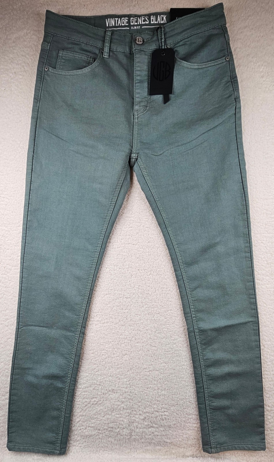 VGB Vintage Genes Black Slim Fit Green French Terry Denim Jeans PICK YOUR SIZE