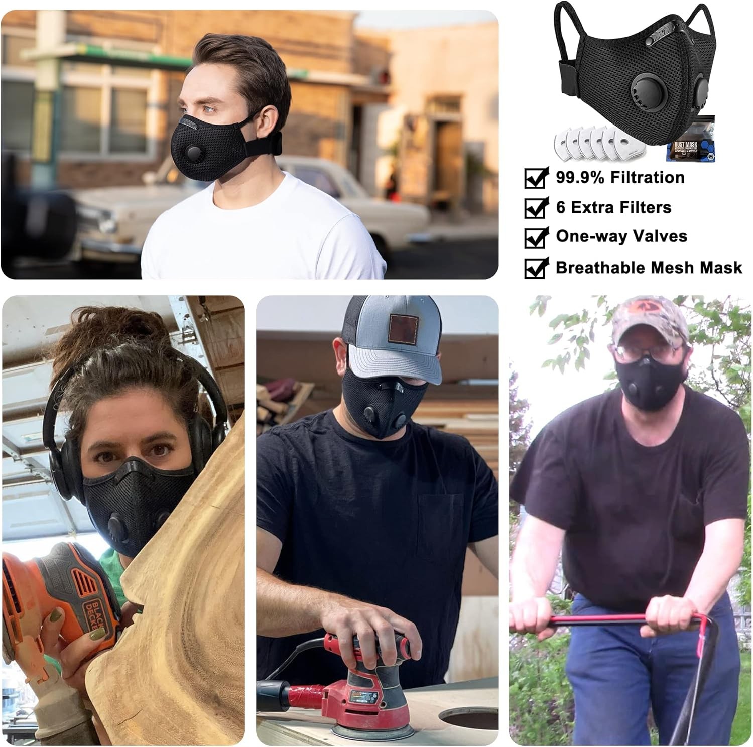 Half Face Cover Respirator Dust Mask Anti Air Pollution Reusable With Filters