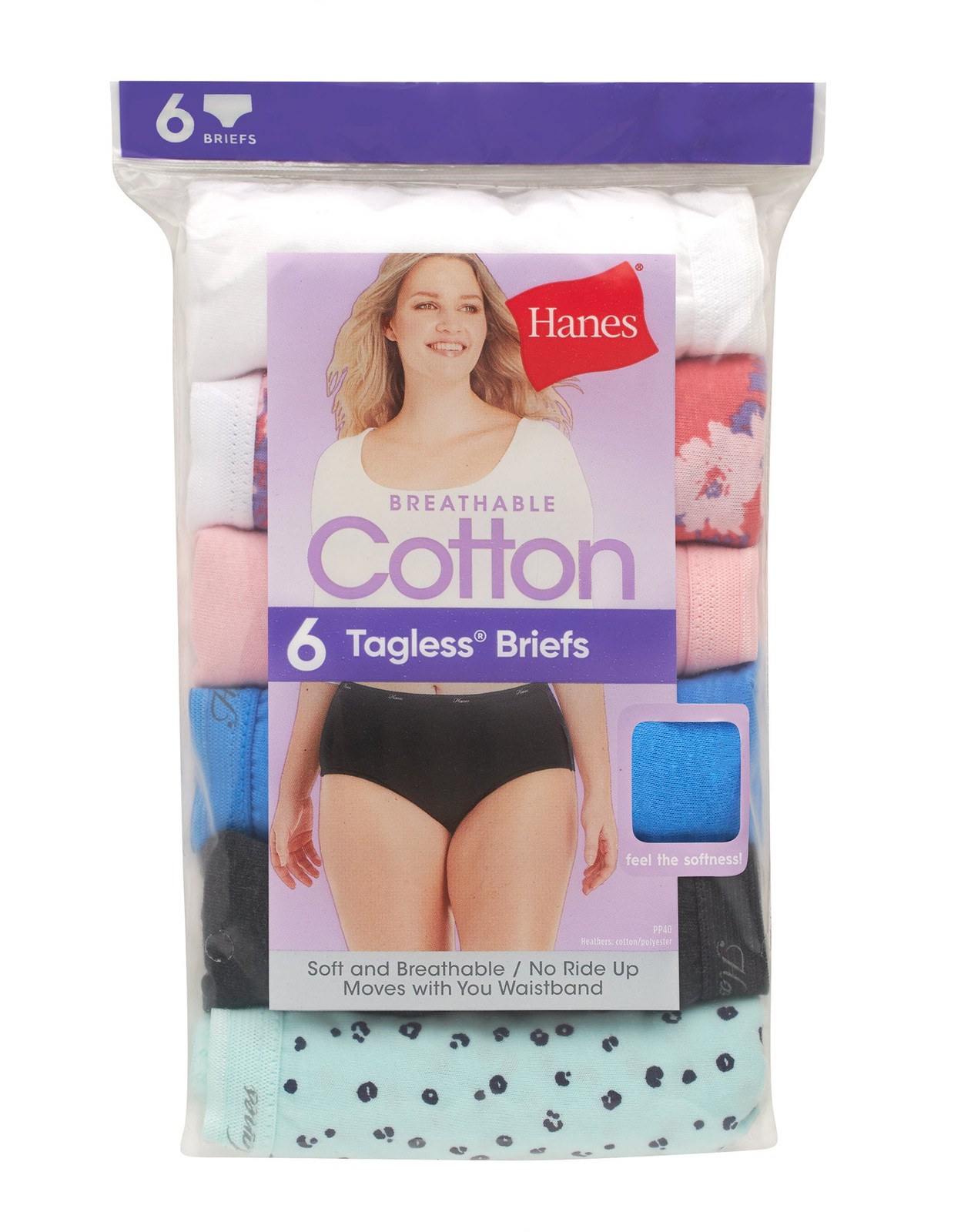 Hanes Women’s Panties 6-Pack No Ride Up Cotton Brief Cut Underwear Cool Comfort