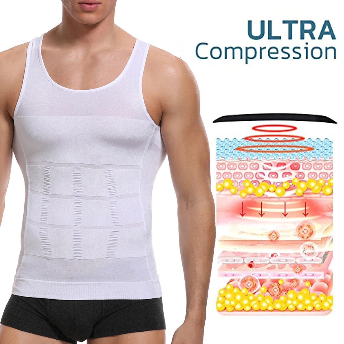 Mens Slimming Body Shaper Belly Chest Compression Vest Girdle T-Shirt Tank Top