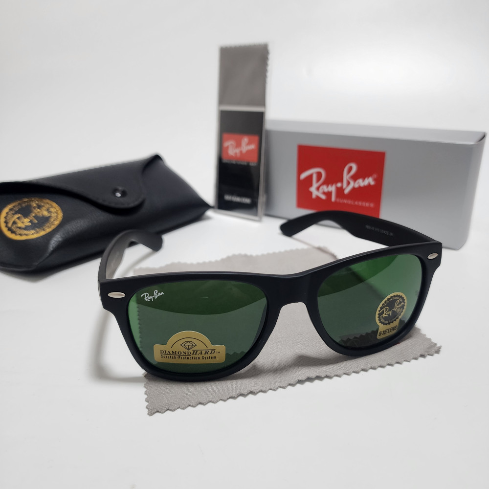 Ray-Ban RB2140 Wayfarer Sunglasses Black Frame Glass Green Lens 50-22 mm