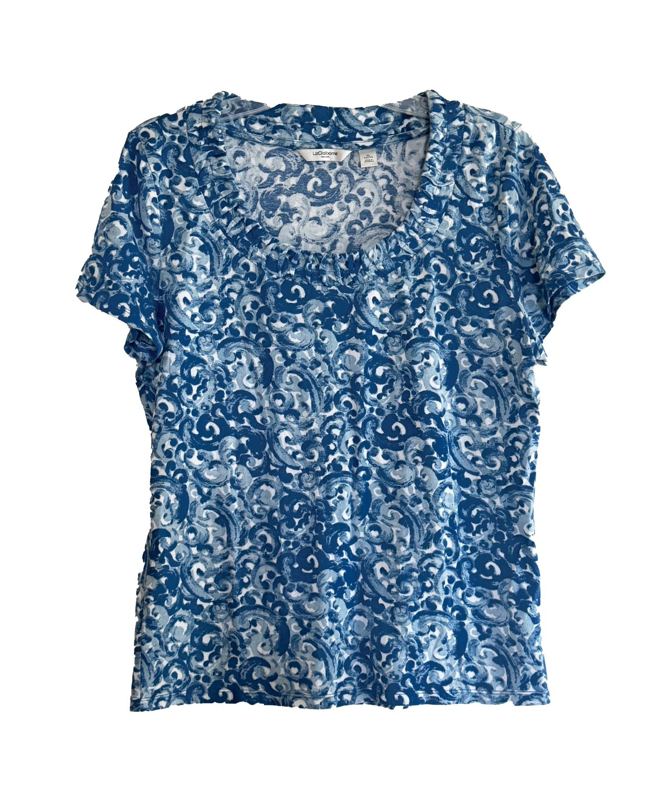 Women’s LIZ CLAIBORNE Sz XL Round Ruched Neck Detail S/S Knit Top (You Pick)