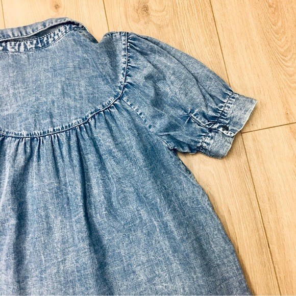 stonewashed denim Button-Down Shirt gathered cinched beach preppy blouse top