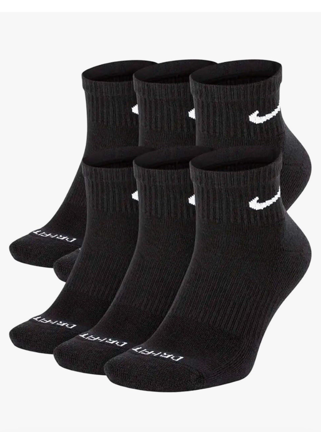 Nike Everyday Ankle Socks 6-Pairs, Size Large( 8-12)- Black