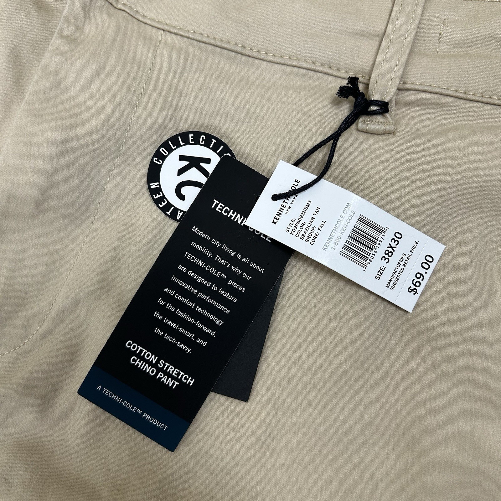 Kenneth Cole Tehnicole Chino Pants Mens Size 38 x 30 Tan “Today is Your Day” $69