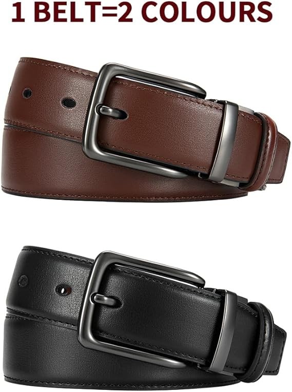 Reversible Leather Belt for Men Trim to Fit Dual Sided Dress Casual Belt