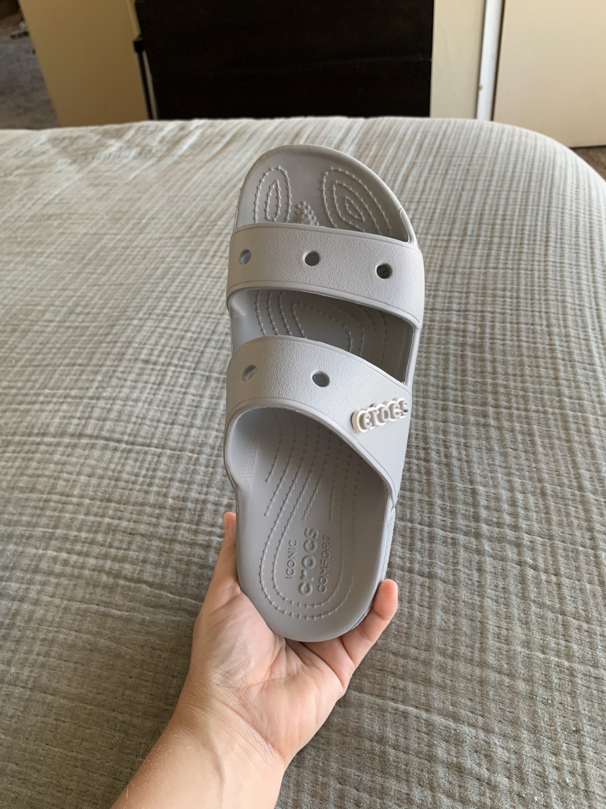 Crocs Gray V2 Slides Sandals Double Strap Slip On Comfort Shoes W8 M6