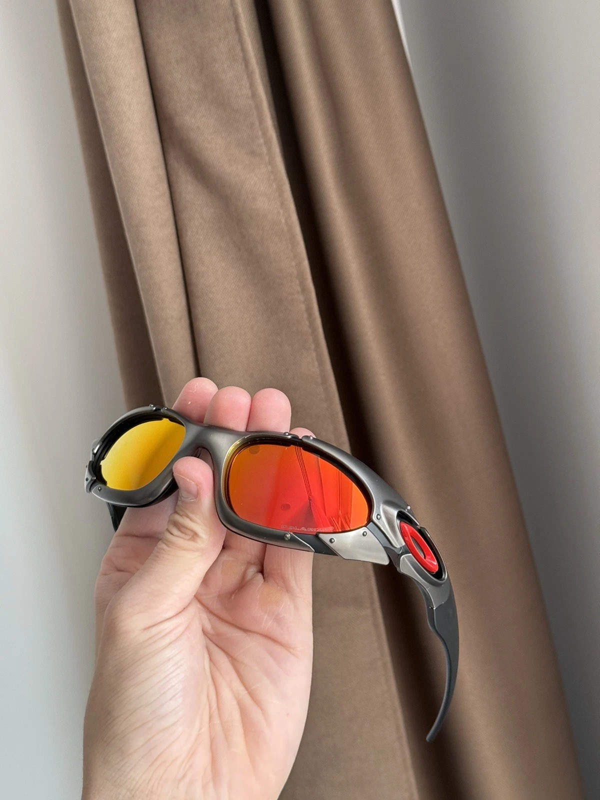 Vintage 90s Oakley Plate Splice Silver Orange Sunglasses Outdoor Polarized Y2K