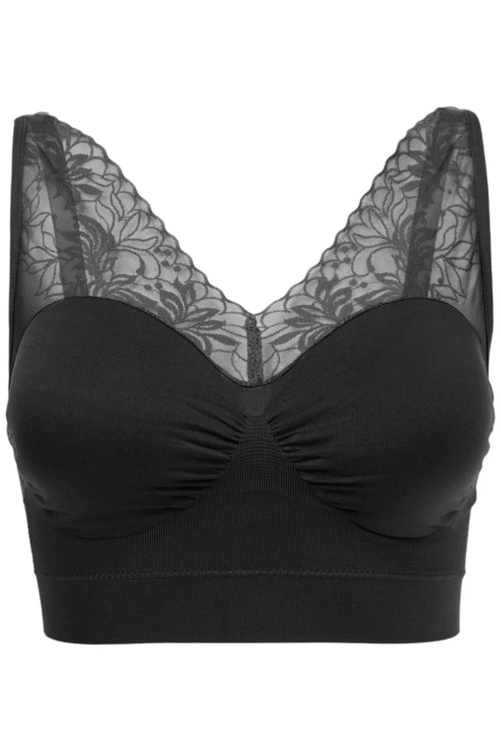 Rhonda Shear Women’s Seamless Ahh Bra w/ Mesh Lace Black