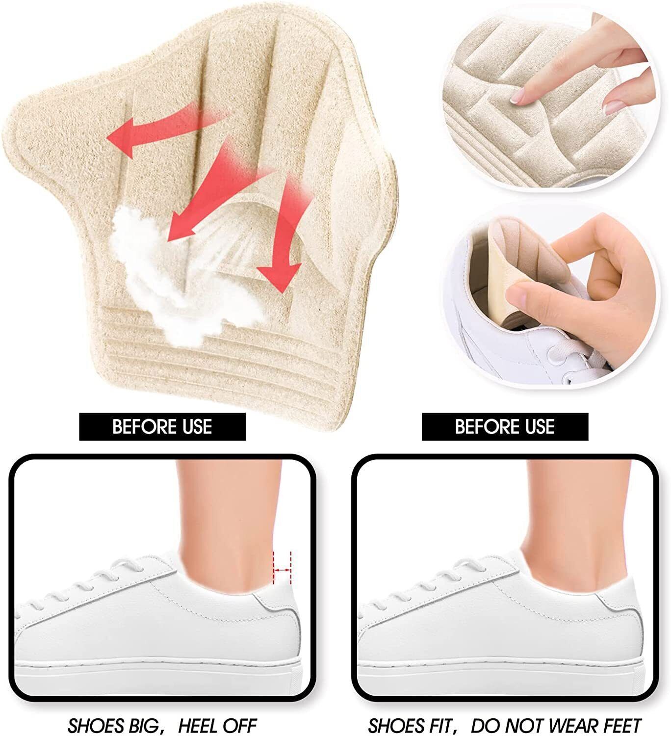 1-4 Pack Heel Grips for Loose Shoes Heel Cushion Pads No-Slip Shoe Inserts Half
