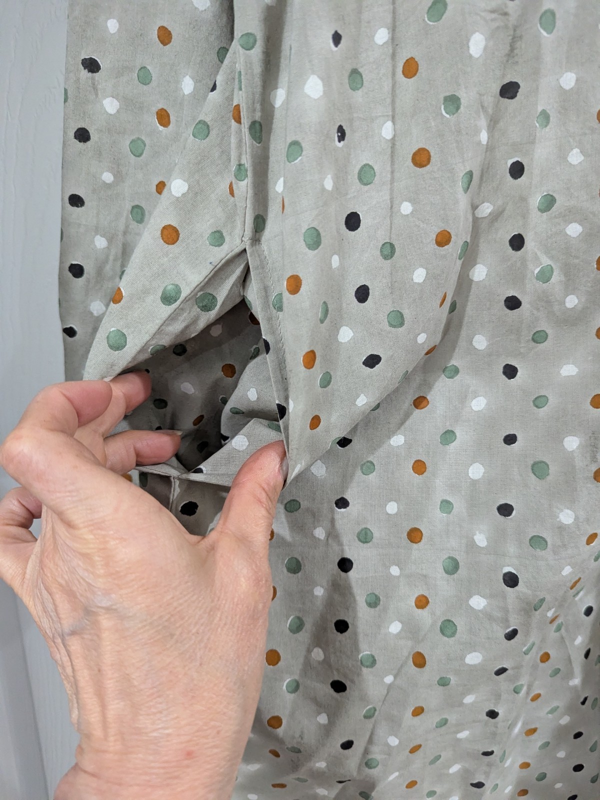 Gudrun sjoden gray taupe dot button down cotton tunic blouse top size XS