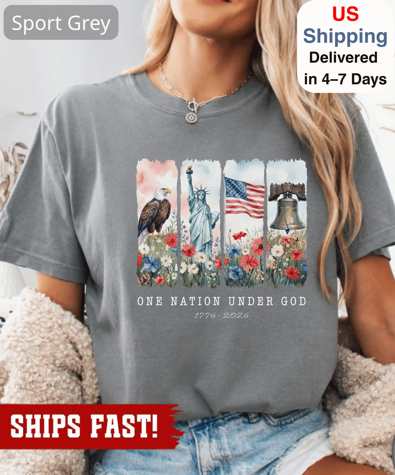 One Nation Under God Shirt, America 250 Anniversary, Patriotic Christian Fourth