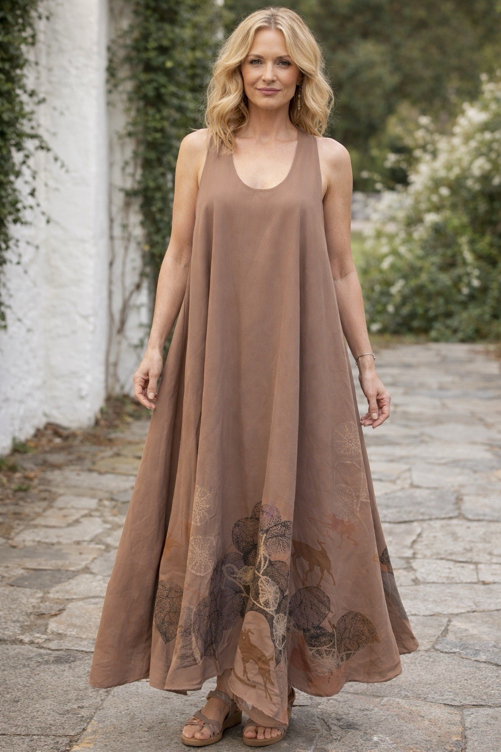 Womens Sleeveless Maxi Dress Abstract Layered Lagenlook Art Teacher Minimalist