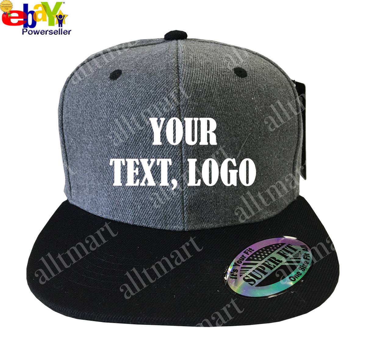 New Printed Text Logo Custom Personalized Flat Bill Premium Snapback Hat Cap
