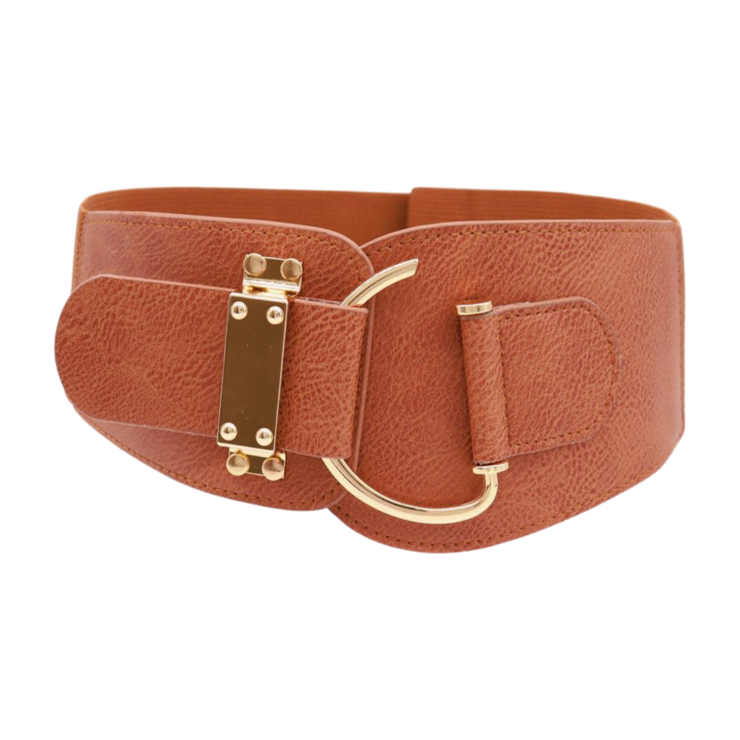 Women Hip High Waist Hook Buckle Chocolate Brown Color Elastic Band Belt M L