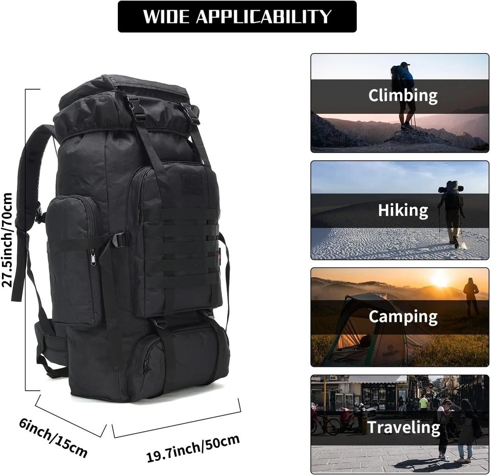 100L Large Tactical Military Backpack Waterproof Rucksack Hiking Laptop Backpack