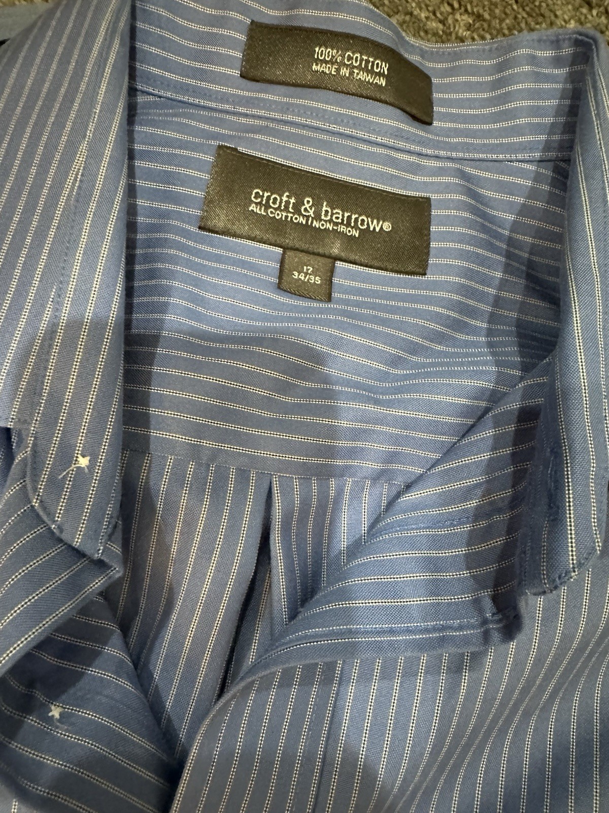 Croft & Barrow Classic Fit Non-Iron Blue/White Striped Dress Shirt 17 34/35
