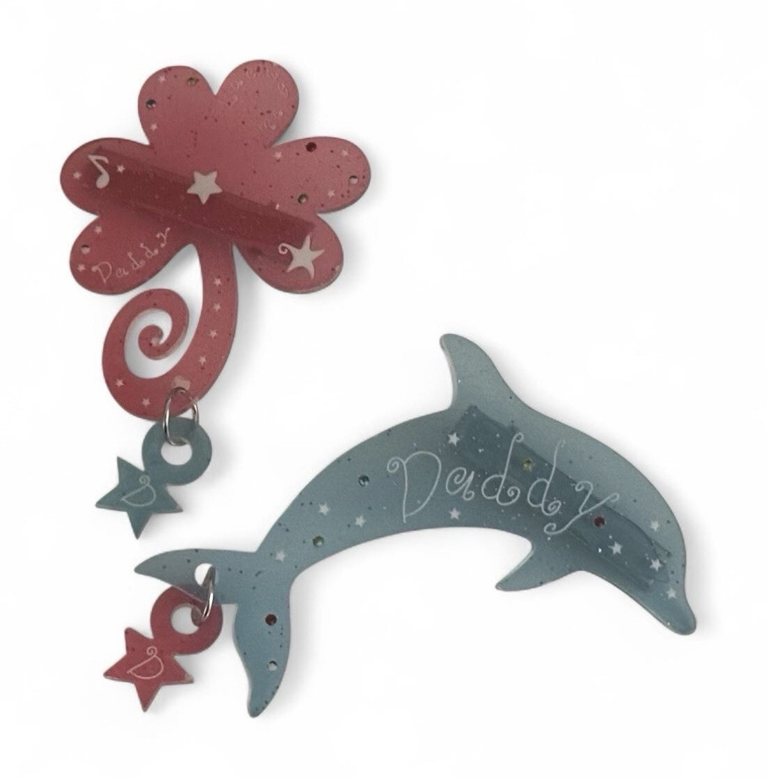 Y2K Daddy pink flower & blue dolphin hair clips