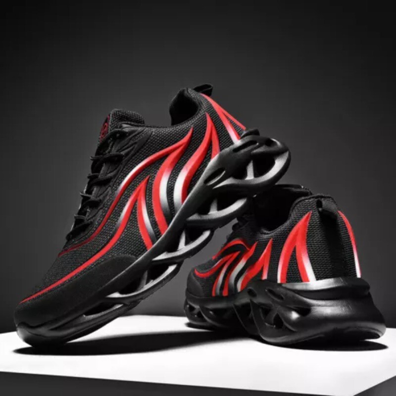 Men’s Flame Printed Sneakers Flying Weave Sports Shoes Lace-up Breathable Shoes