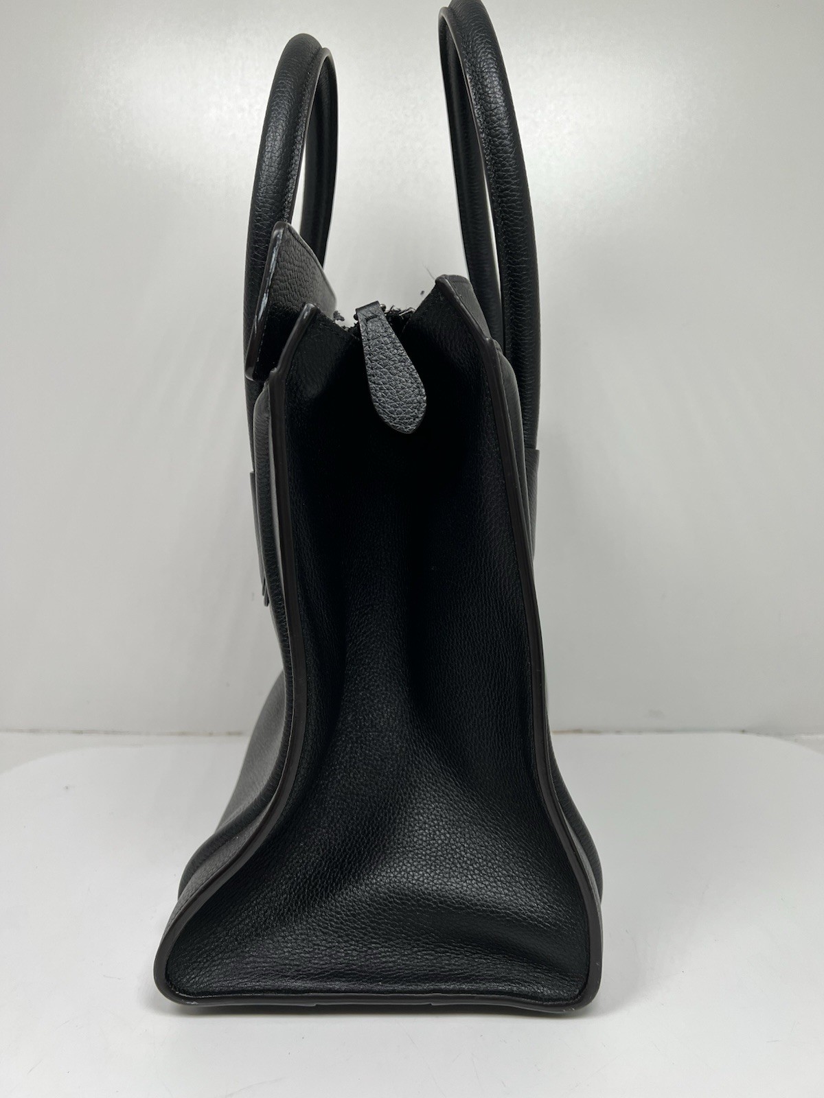Authentic Celine Nano Luggage Tote in Black Leather with Gold Hardware