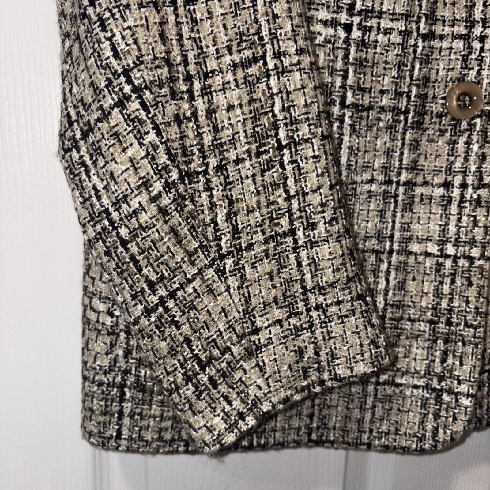Appleseeds Blazer Beige White Black Plaid Pockets Buttons Size 8