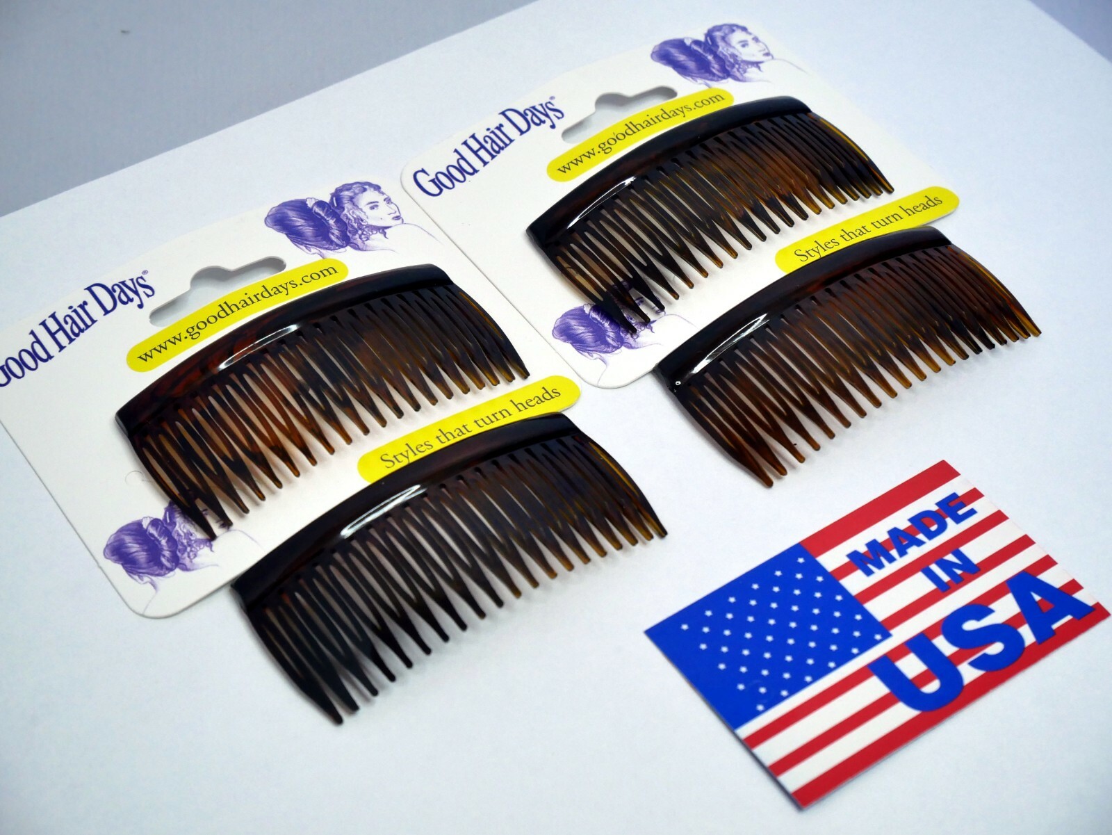 4 Combs x Good Hair Days 2 3/4″ Dark Brown Side comb Hair comb Made in USA 42211