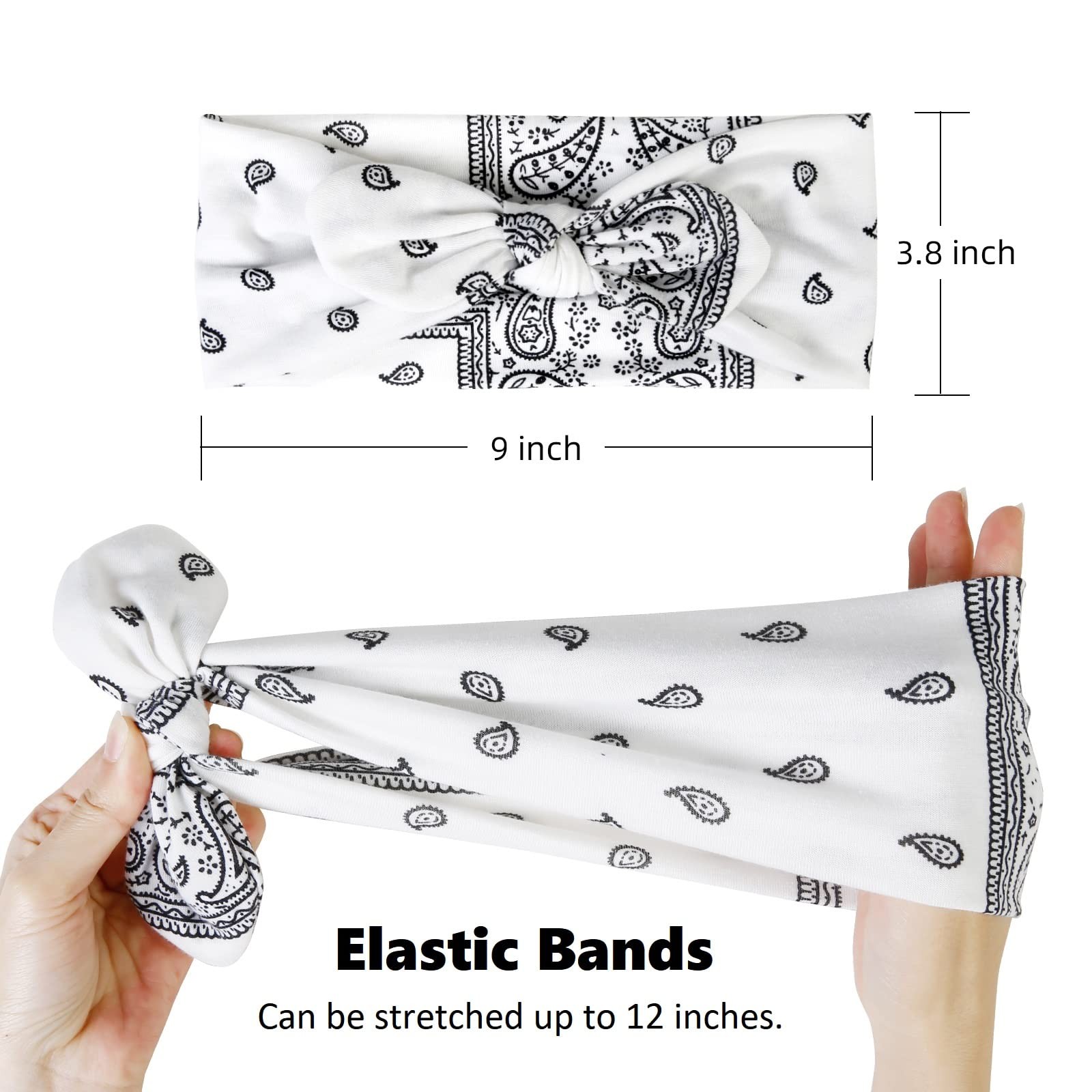 Boho Paisley Bandana Headbands for Women, NonSlip Wide Bow Headwraps 6 Pack