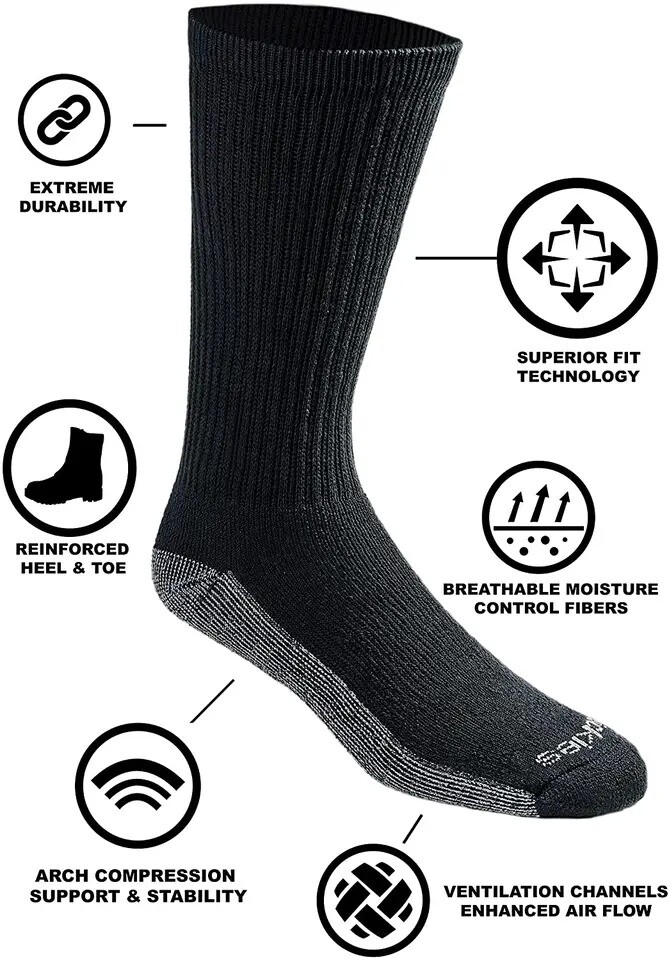 12 Pairs Men Dickies Dri-tech Moisture Control Crew Socks Black 10-13