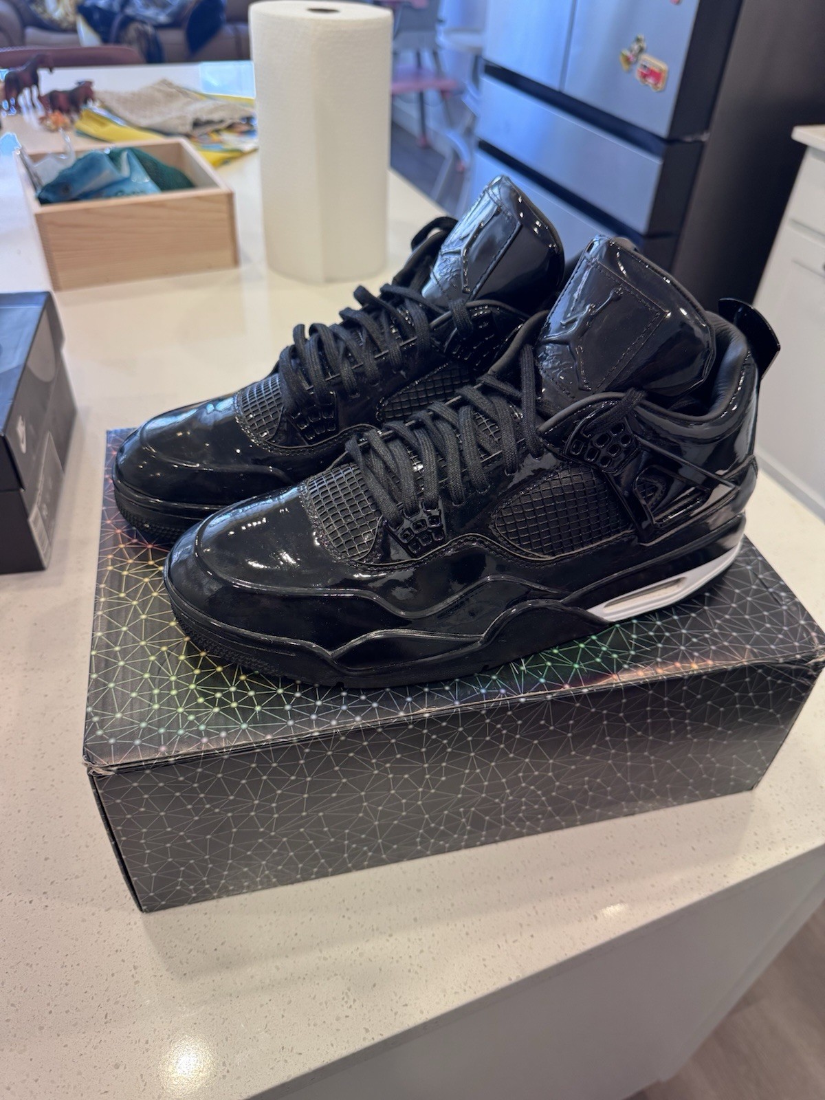 Jordan Air Jordan 11Lab4 Black Patent Leather Mid Top Basketball Sneakers