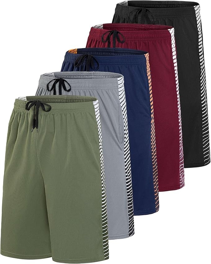 {5-Pack} Men’s Active Athletic Moisture Wicking Performance Shorts (S-3XL)