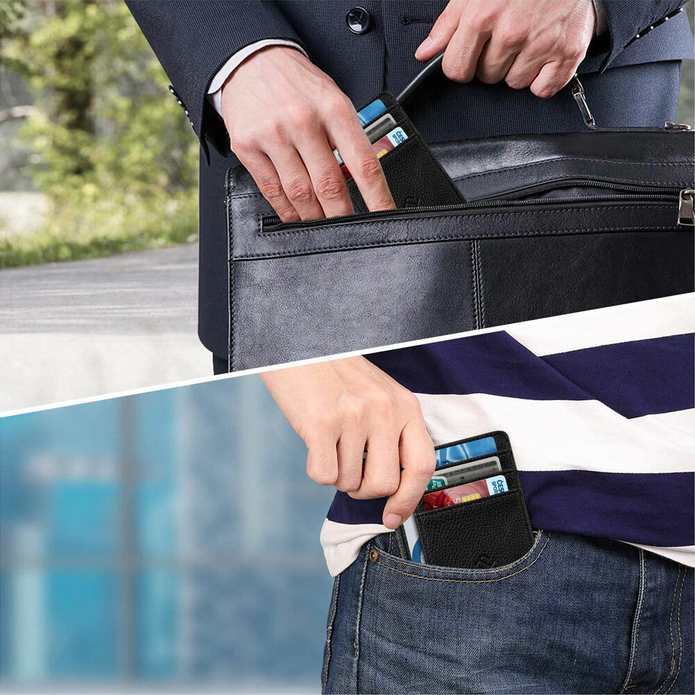 Mens RFID Blocking PU Leather Slim Wallet Money Credit Card Slots Coin Holder