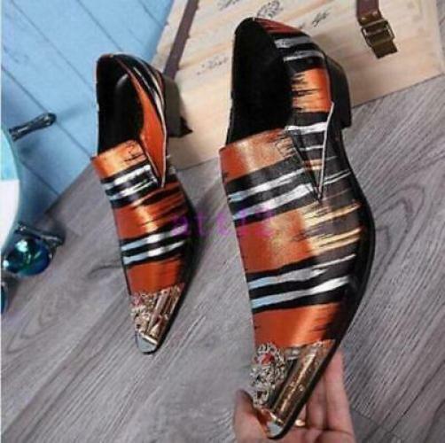 Korean Men’s Real Leather Dress Metal Pointed Toe Formal Pull On Shoes Party