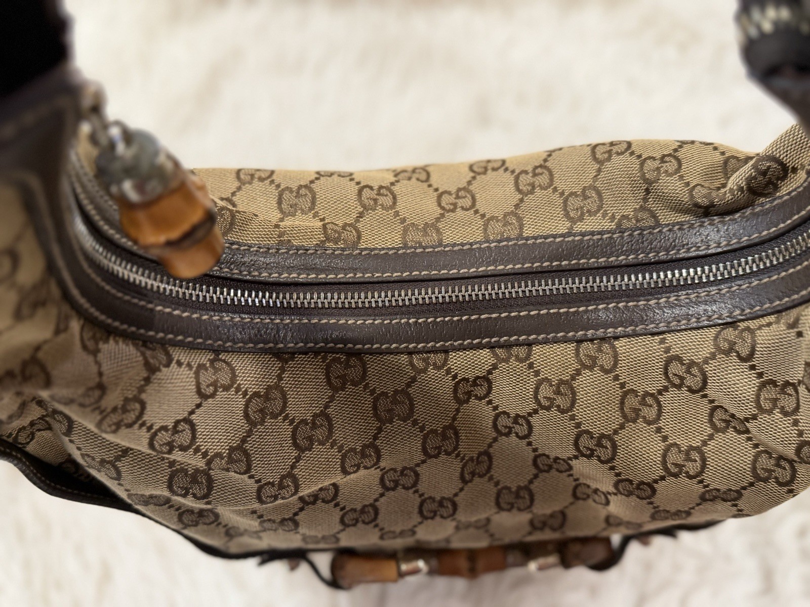 Vintage Gucci GG Monogram Bamboo Amalfi Brown Medium hobo Shoulder Bag