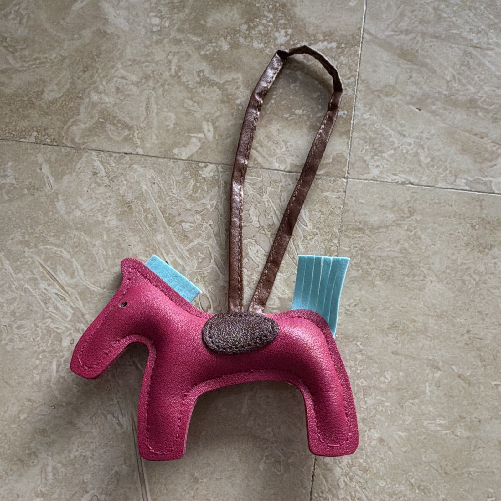 Faux Leather Horse Key Chain Bag Charm Pink Brown Blue Strap Women