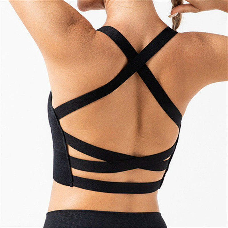Cross Back Sports Bra for Women Padded Strappy Yoga Bra Medium Support Sexy Bra