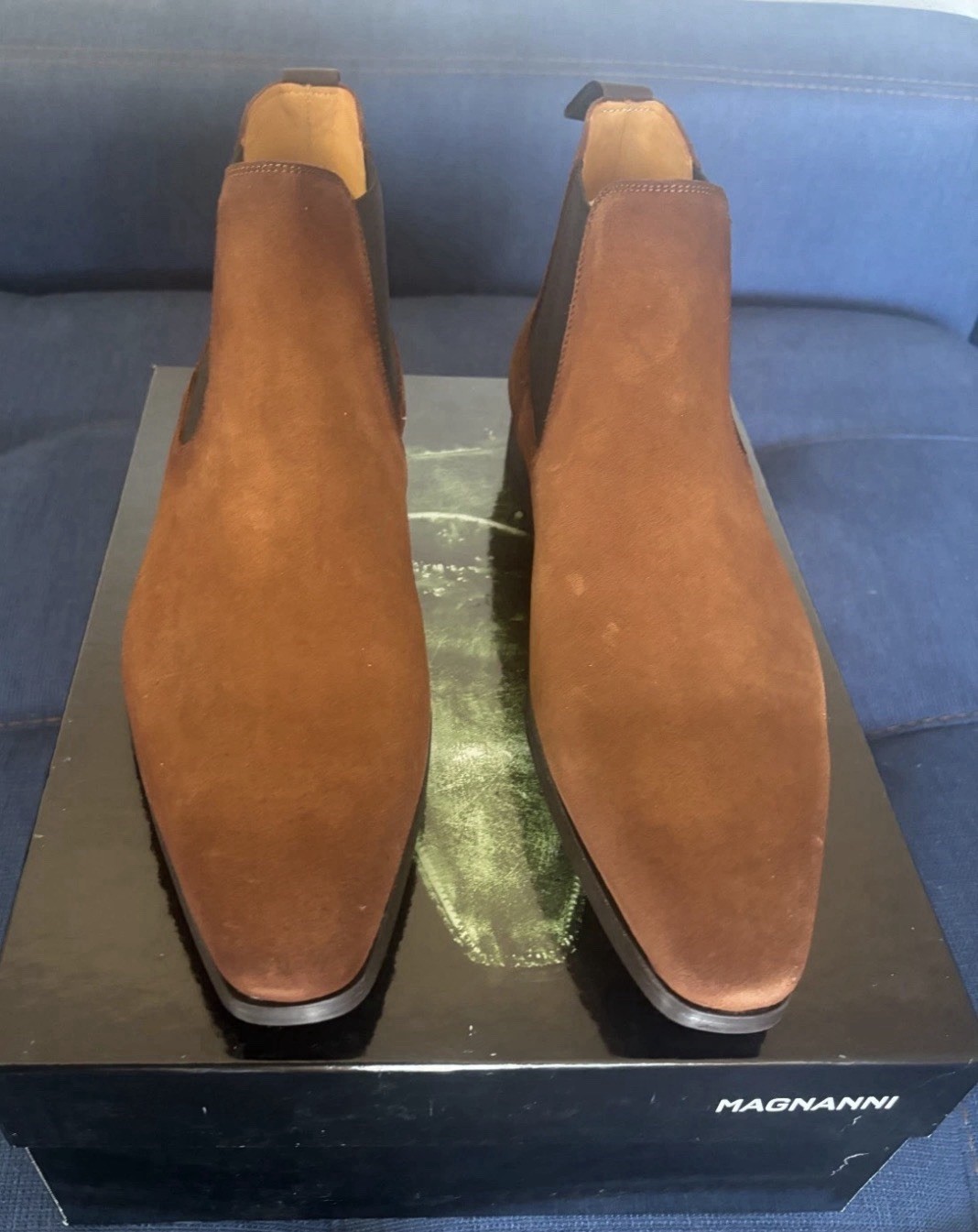 $495 Magnanni Mens Cognac Suede Chelsea Dress Ankle Boot Made in Spain Size 12