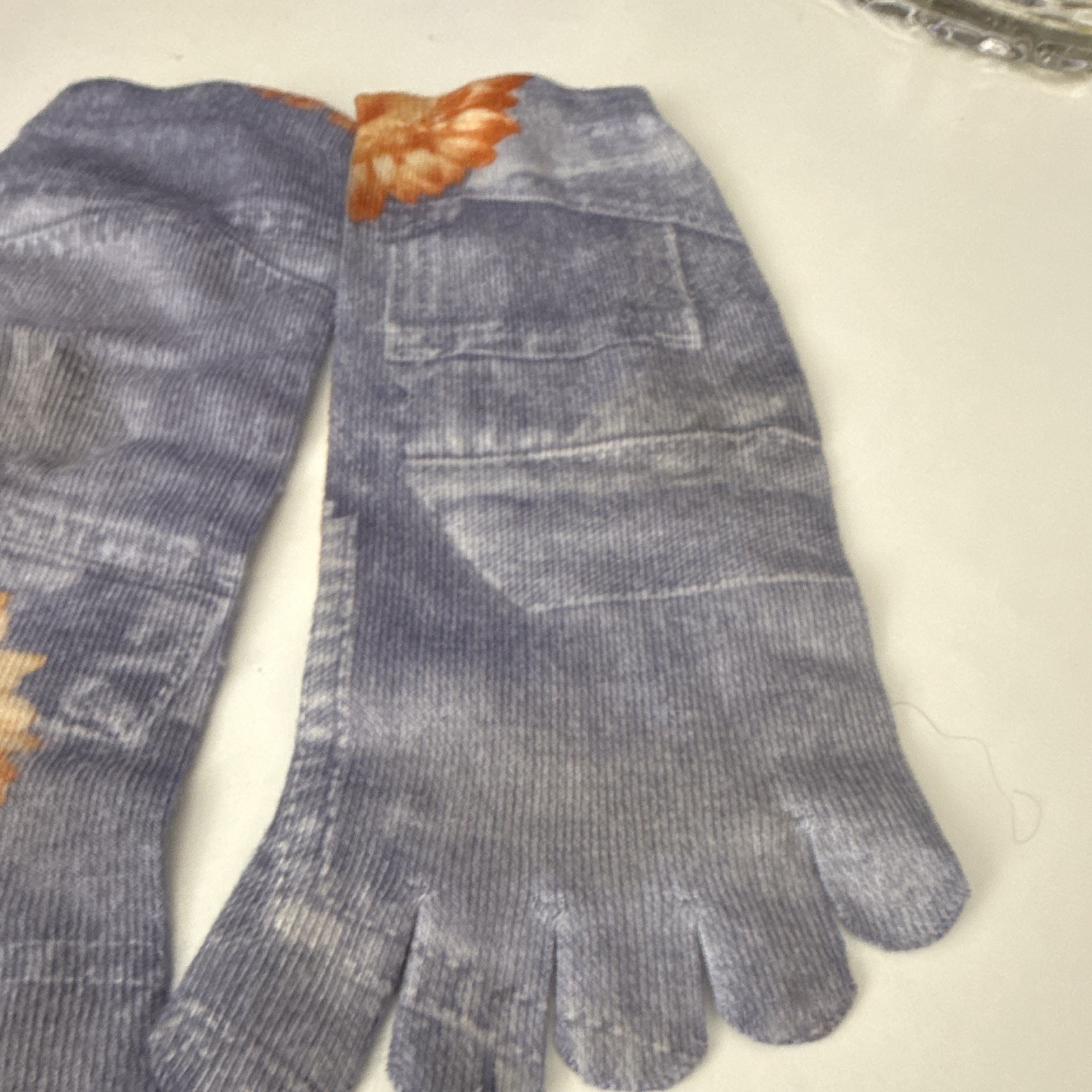 Women’s Blue/Orange Floral Knit Polyester Wrist Gloves, One Size
