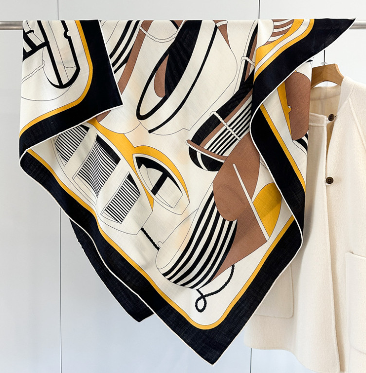 70% Cashmere 30% Silk Wrap Scarf vent Print Double Face Print Shawl 135X135cm