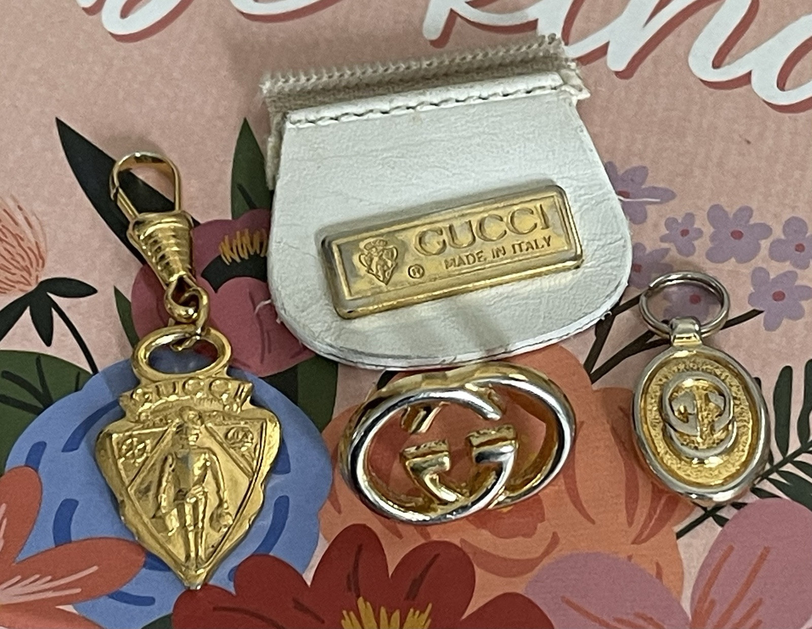 Lot Vtg Gucci Junk Bag Replacement Parts Zipper Pull Metal Logo Bar GG Emblem