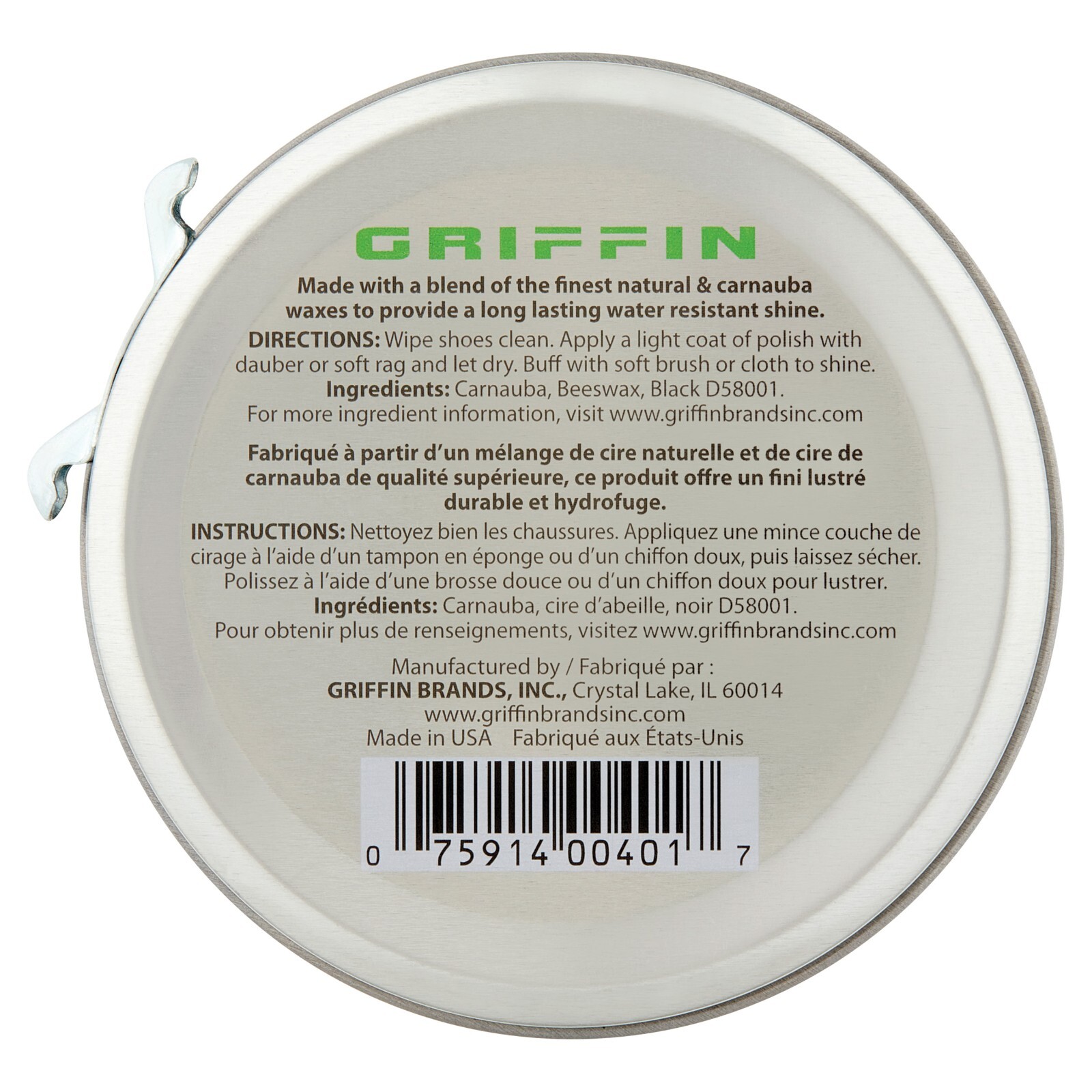 Griffin Black Leather Shoe Polish Water-Resistant Boot & Dress Shoe Wax 1.125 Oz