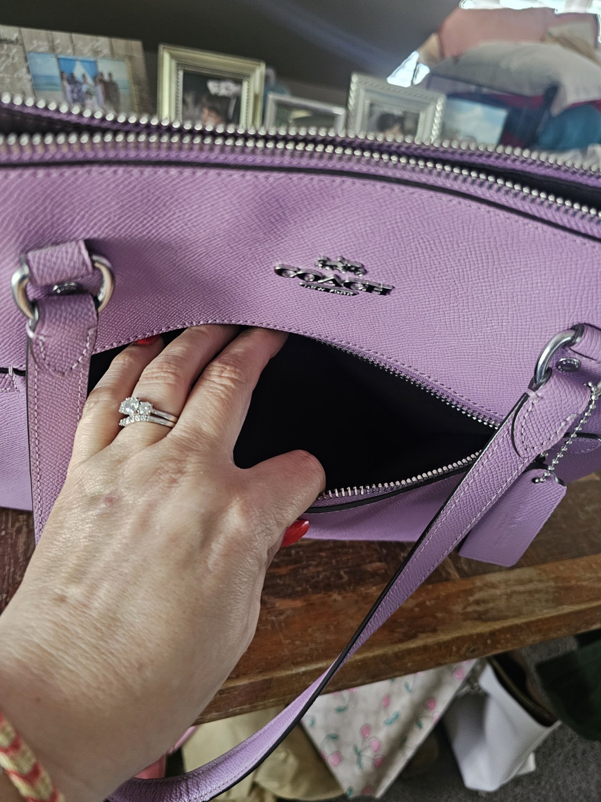 Coach Large Mollie Tote Crossgrain Purple /Silver Leather Shoulderbag