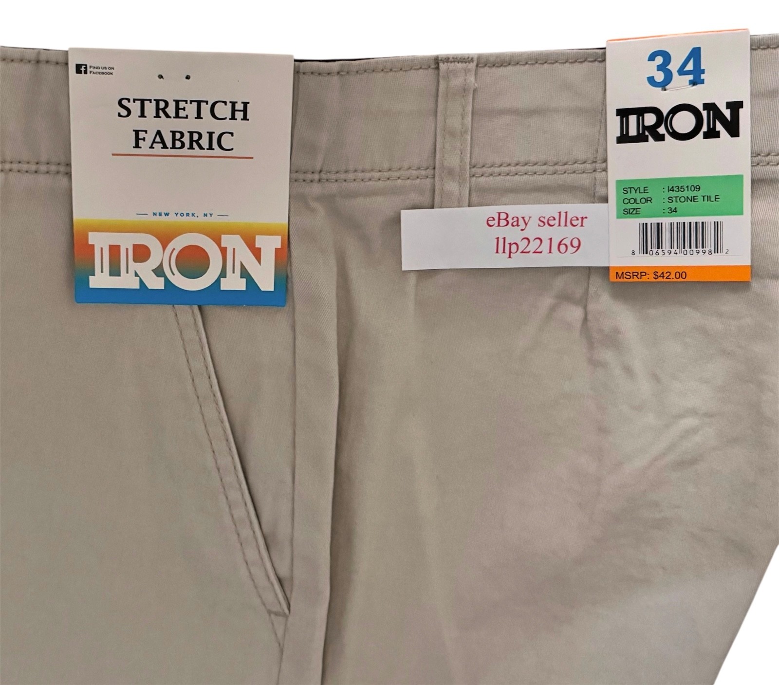 IRON CO Men’s Stretch Shorts (SIZE 34) Flex Waist Flat Front STONE TILE New Tag!