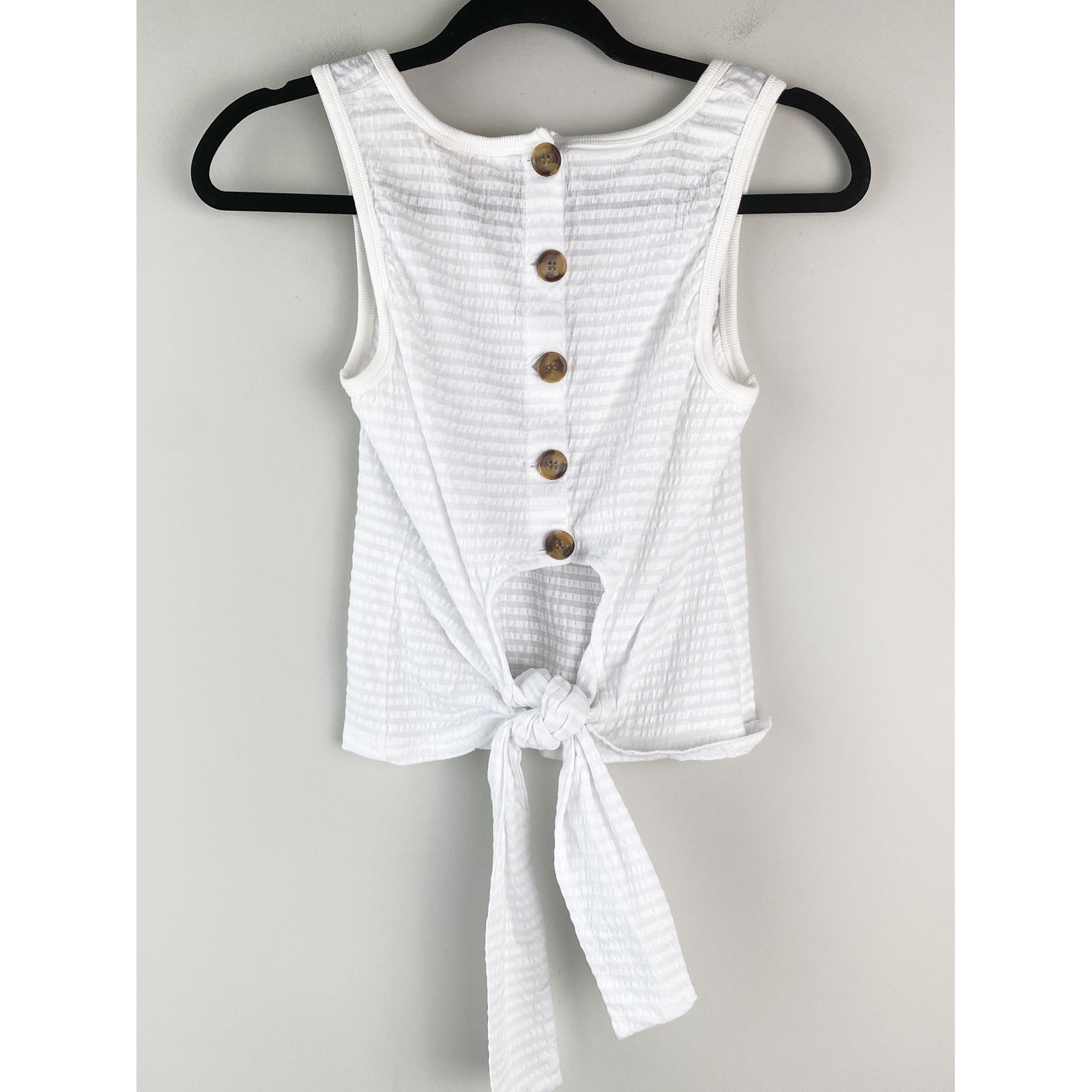 Anthropologie Maeve Seersucker Tie Back Tank XS White Old Money Coastal Chic