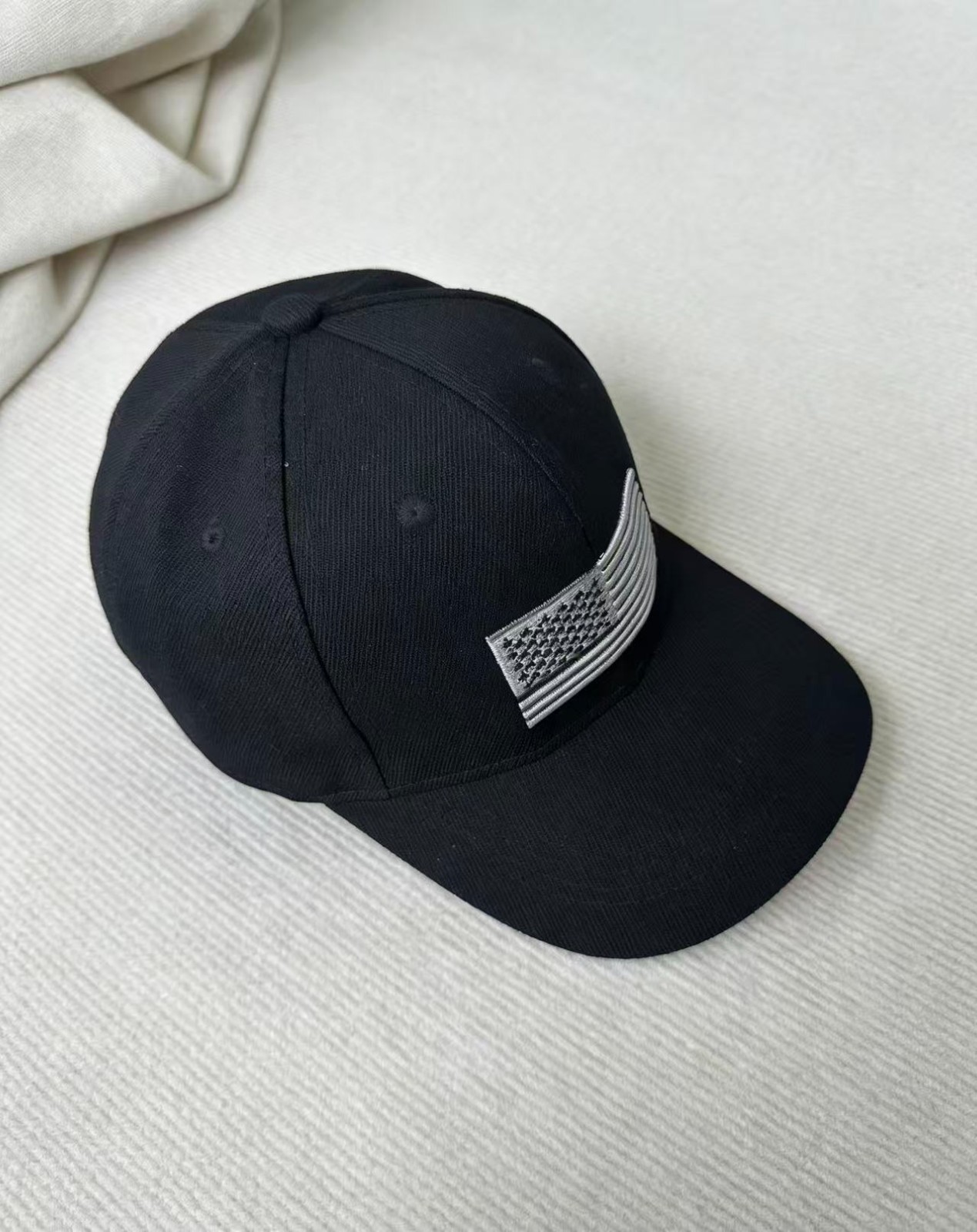 2-Pack Black Embroidered US Flag Low Profile Baseball Caps, Adjustable
