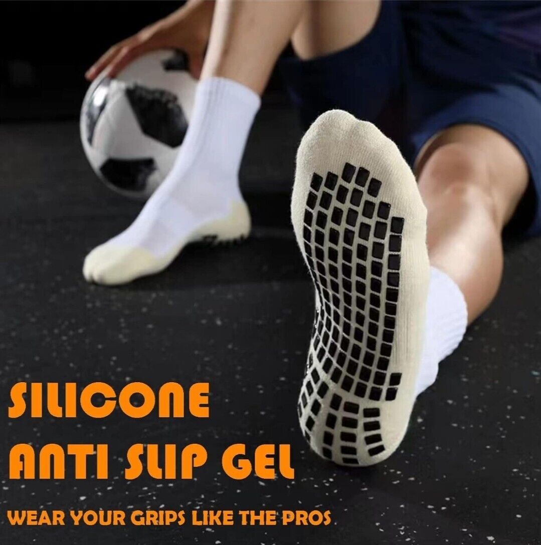 4 Pair Sport Socks Anti Slip W/ Grip Soccer Men Football Basketball Sock Premium